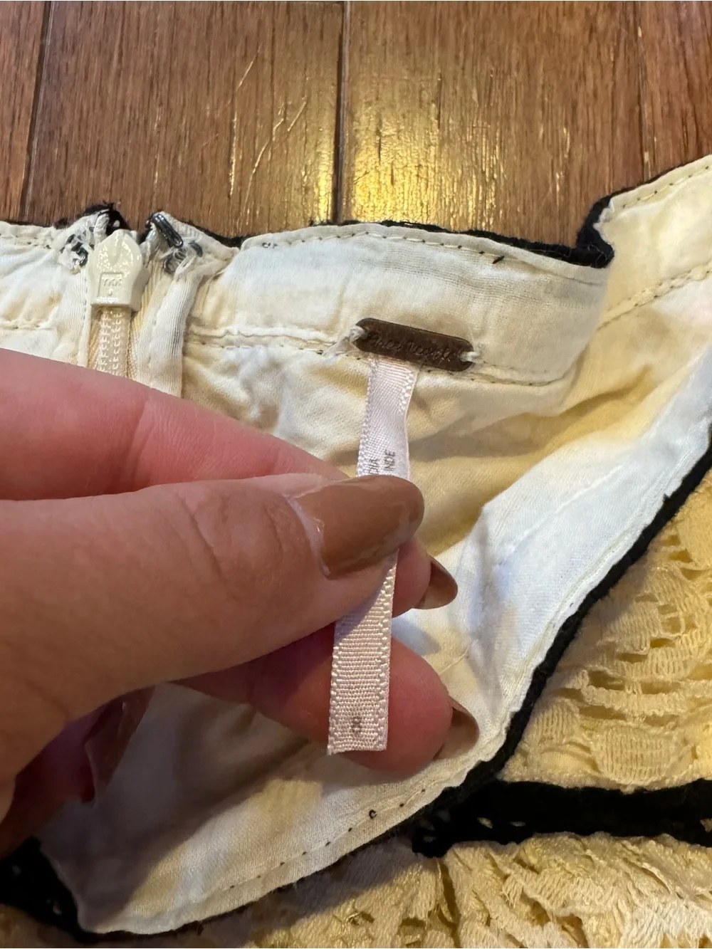 Free People Cream Lace Skirt with Black Trim